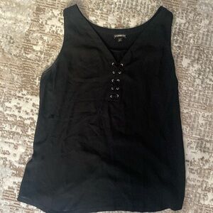 Black Express flowy Tank Top with tie detail at neckline
